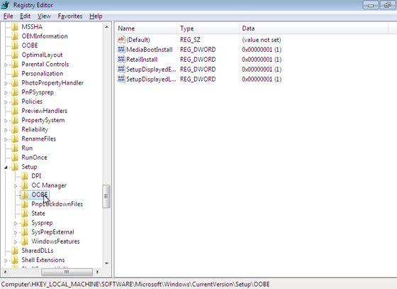 Windows/CurrentVersion/Setup/OOBE