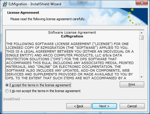 EzMigration 3 EULA... On Vista 64 Business